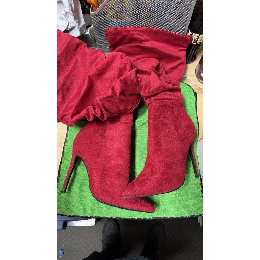 Red Over The‎ Knee Boots Nadine Size 8.5 EU 39 Stiletto Heels
